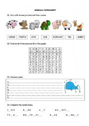 English Worksheet: Animals Workshhet