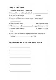 English worksheet: Using It and Them