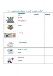 English Worksheet: Phrasal verbs -daily routines