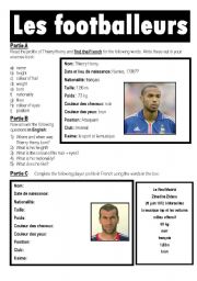 English Worksheet: Footballers, in French