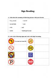 English Worksheet: sign reading