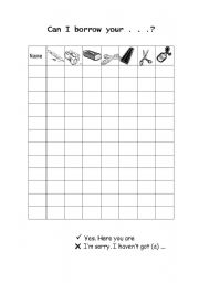 English Worksheet: Can I borrow?