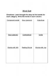 English worksheet: Word sort