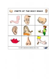 English worksheet: body parts bingo