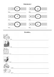 English worksheet: the time / the routine