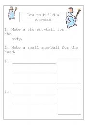 English worksheet: Following instructions - how to build a snowman