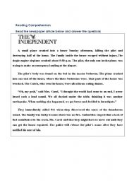 English Worksheet: newspaper article PLANE CRASH