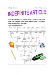 English Worksheet: Indefinite Article