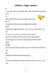 English Worksheet: childrens tongue twisters