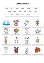 English Worksheet: Domestic Animals - Matching exercise