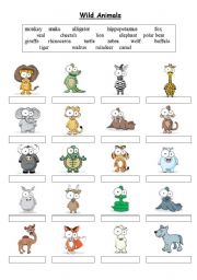 Wild Animals - Matching exercise