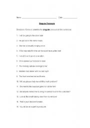 English worksheet: Singular Pronouns Worrksheet