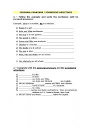 English Worksheet: Personal Pronouns/Possessive Adjectives