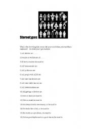 English Worksheet: Stereotypes