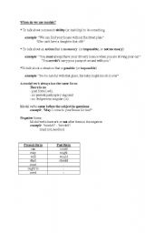 English worksheet: grammar - when do we use modals?