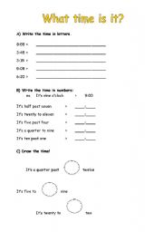 English worksheet: What time is it?