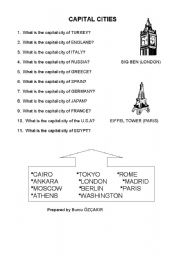 English Worksheet: CAPITAL CITIES