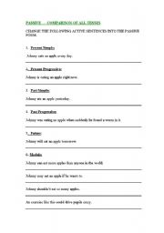 English worksheet: Passive - comparison of tenses