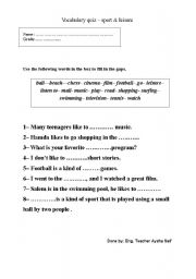 English Worksheet: Sport & leisure activities