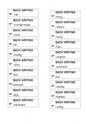 English worksheet: Back Writing - Adjectives