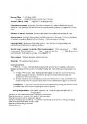 English Worksheet: Greeting and Introductions/ Lesson Plan