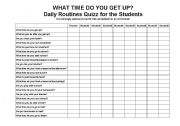 Daily Routines Quizz for the Students - What time do you get up