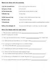 English worksheet: Idioms