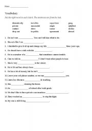 English Worksheet: Vocabulary