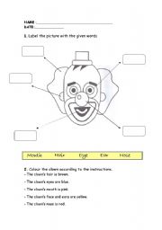 English worksheet: CLOWNS FACE