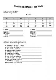 English Worksheet: Months and Days of the Week