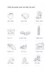 English Worksheet: Circle  the correct  word  and write  the word: