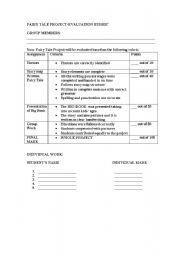 English worksheet: fairy tale evaluation rubric