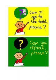 English Worksheet: Can I go to the toilet? Can you repeat flashcards for the classroom