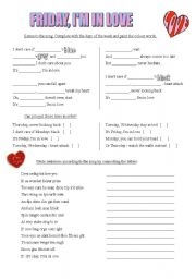 English Worksheet: song- Friday, Im in Love - The Cure