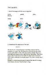 English Worksheet: The smurfs,  new adjectives!