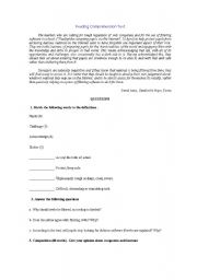 English Worksheet: reading comprehension