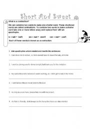 English Worksheet: Short  And  Sweet