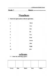 English worksheet: matching numbers to letters+ coloring