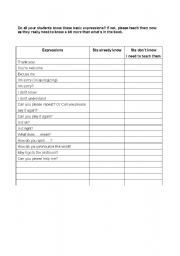 English Worksheet: Basic Classroom Expressions for Students