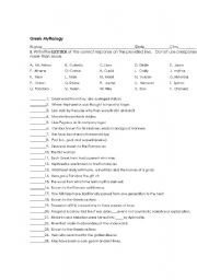 English Worksheet: 100 Questions on Greek Mythology - Gods, Goddesses, Creatures and Heroes