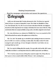 English Worksheet: newspaper article  - WOMAN DIES IN HOUSE FIRE