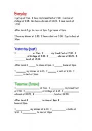 English Worksheet: Present - past - future - daily routine