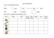 English worksheet: Fruit sizes and descriptions