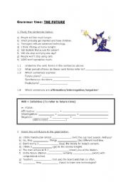 English Worksheet: Grammar time: The Future (using will) - exercises