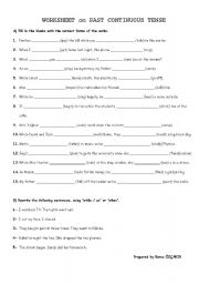 English Worksheet: PAST CONTINUOUS TENSE