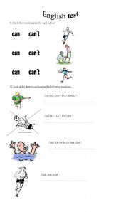 English Worksheet: can and cant