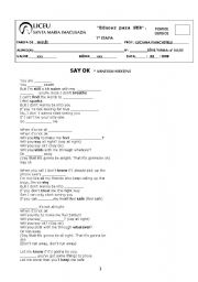 English worksheet: Song Say Ok