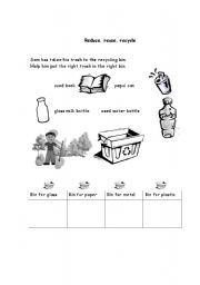 English Worksheet: Reduce reuse recycle