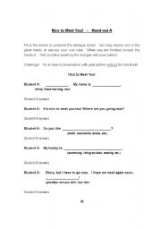 English Worksheet: Nice To Meet You!  Handout for Student A