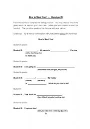 English Worksheet: Nice to Meet You!  Handout for Student B